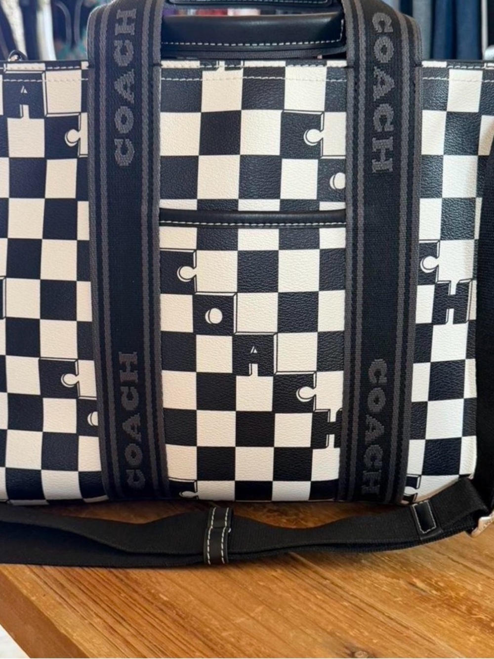 Coach Black and White Checkerboard Leather Tote with dust bag - Picture 2 of 3